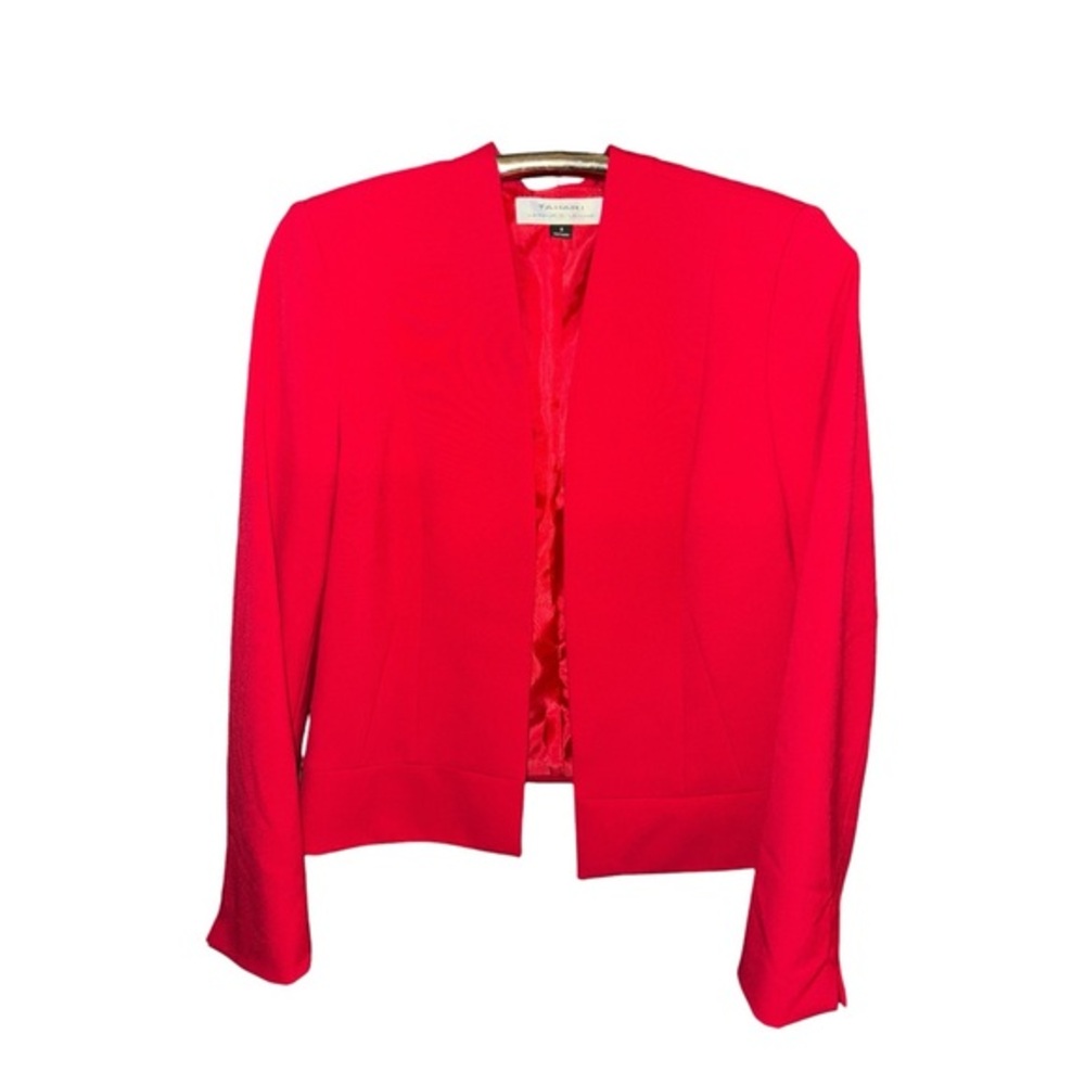 Tahari Arthur S Levine Red Cropped Open Front Blazer Size 8 Power Chic